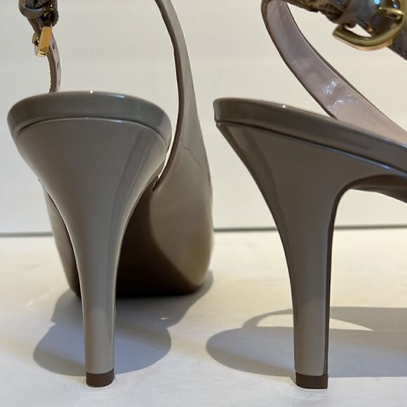 Franco Sarto Nude Patent Peep Toe‎ Platform Slingback Shoes Size 8.5 NWOT - Picture 6 of 16